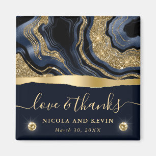 Elegant Blue Foil och Guld Glitter Agate Bröllop Magnet
