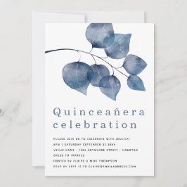 Elegant Blue Foliage Quinceanera Inbjudningar