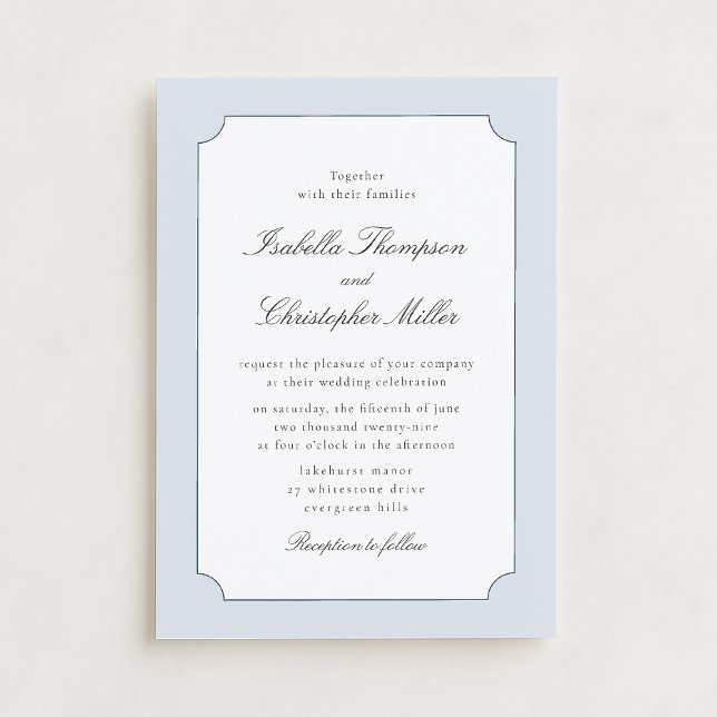 Elegant Blue Frame Classic Wedding Invitation  Kró Inbjudningar (Skapare uppladdad)
