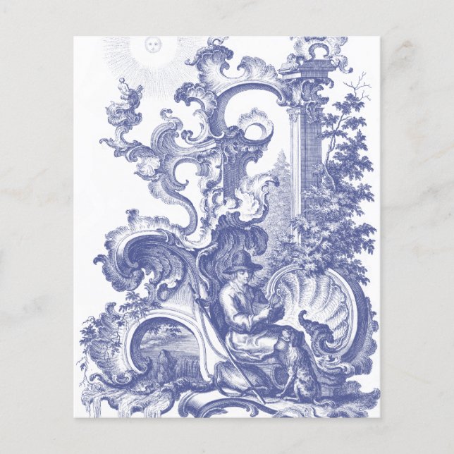 Elegant Blue Fransk Baroque Toile Flygblad (Framsidan)