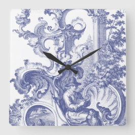 Elegant Blue Fransk Baroque Toile Fyrkantig Klocka