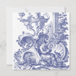 Elegant Blue Fransk Baroque Toile Inbjudningar