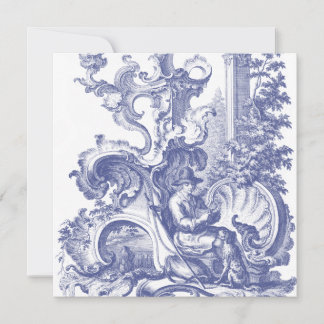 Elegant Blue Fransk Baroque Toile Inbjudningar