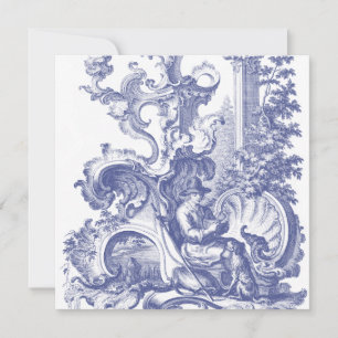 Elegant Blue Fransk Baroque Toile Inbjudningar
