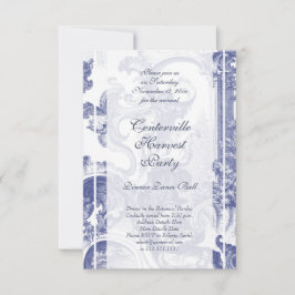 Elegant Blue Fransk Baroque Toile Inbjudningar