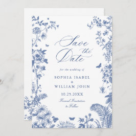 Elegant Blue Fransk Garden Blommigt Bröllop Photo Spara Datumet