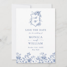 Elegant Blue Fransk Garden Blommigt Bröllop QR-kod Spara Datumet