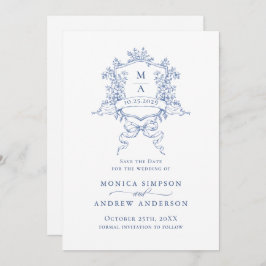 Elegant Blue Fransk Garden Flowers Bröllop Spara Datumet