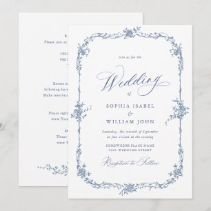 Elegant Blue Fransk Garden Wedbröllop allt i ett Inbjudningar