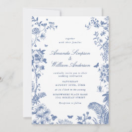 Elegant Blue Fransk Garden Wedding Photo QR-kod Inbjudningar