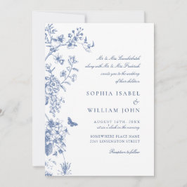 Elegant Blue Fransk Garden Wedding QR-kod Inbjudningar