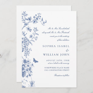 Elegant Blue Fransk Garden Wedding QR-kod Inbjudningar