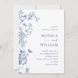Elegant Blue Fransk Garden Wedding QR-kod Inbjudningar