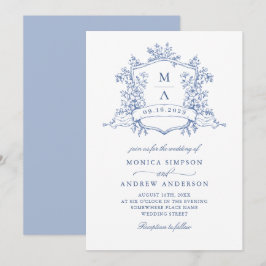Elegant Blue Fransk Garden Wedding QR-kod Inbjudningar