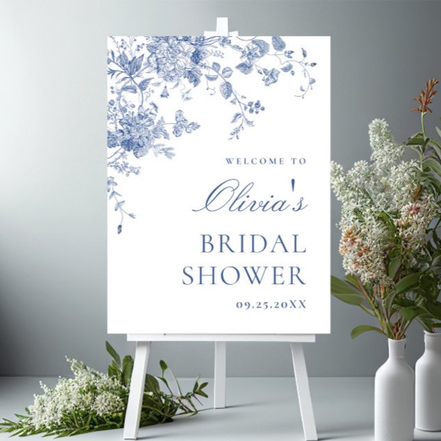 Elegant Blue Fransk Garden WELCOME Möhippa Poster (Skapare uppladdad)