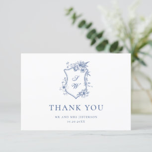Elegant Blue Fransk Ro Garden Blommigt Bröllop Tack Kort