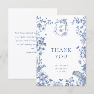 Elegant Blue Fransk Ro Garden Blommigt Bröllop Tack Kort