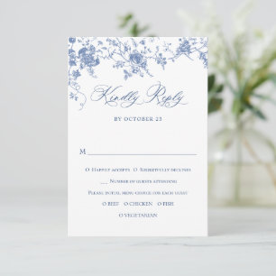 Elegant Blue Fransk Ro Garden Toile Bröllop OSA Kort