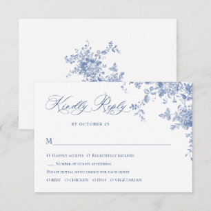 Elegant Blue Fransk Ro Garden Toile Bröllop OSA Kort