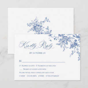 Elegant Blue Fransk Ro Garden Toile Bröllop OSA Kort