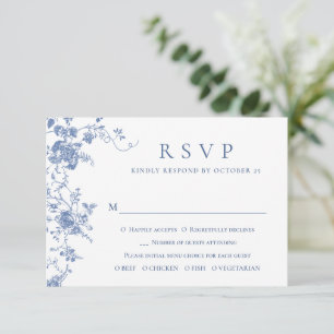 Elegant Blue Fransk Ro Garden Toile Bröllop OSA Kort