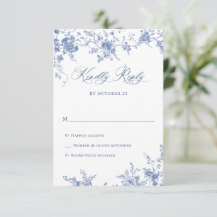 Elegant Blue Fransk Ro Garden Toile Bröllop OSA Kort