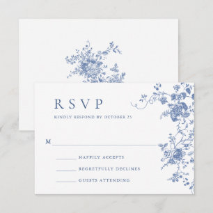 Elegant Blue Fransk Ro Garden Toile Bröllop OSA Kort
