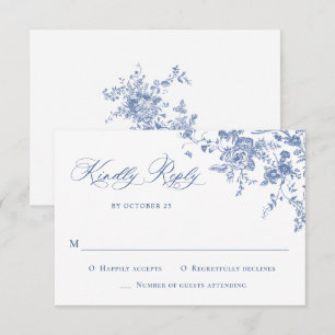 Elegant Blue Fransk Ro Garden Toile Bröllop OSA Kort