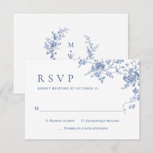 Elegant Blue Fransk Ro Garden Toile Bröllop OSA Kort