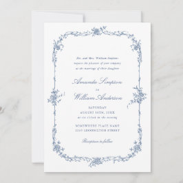 Elegant Blue Fransk Ro Garden Wedding QR-kod Inbjudningar