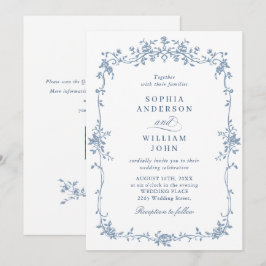 Elegant Blue Fransk Ro Garden Wedding QR-kod Inbjudningar