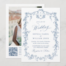Elegant Blue Fransk Ro Garden Wedding QR-kod