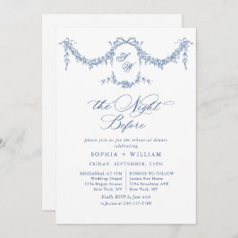 Elegant Blue Fransk Toile Garden Rehearsal Middag Inbjudningar