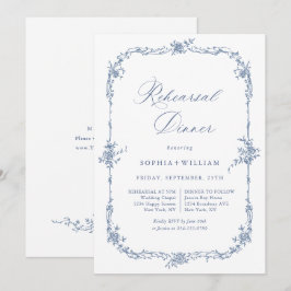 Elegant Blue Fransk Toile Garden Rehearsal Middag Inbjudningar