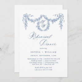 Elegant Blue Fransk Toile Garden Rehearsal Middag Inbjudningar