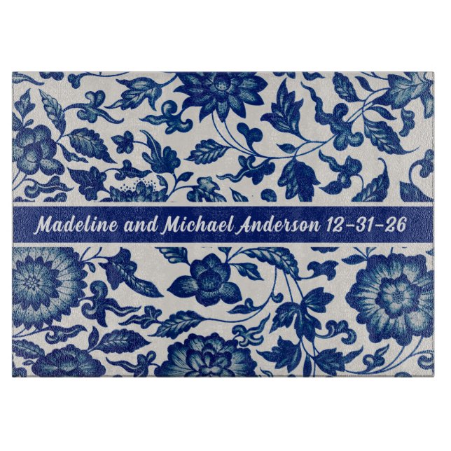 Elegant Blue French Country Chinoiserie Names Year (Framsidan)