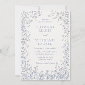 Elegant Blue French Floral Wedding Invitation Inbjudningar
