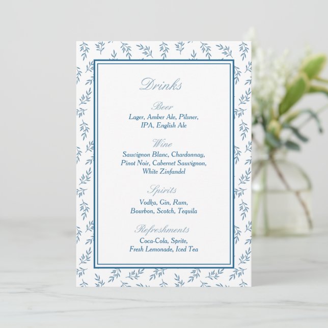 Elegant Blue Garden Wedding Pub Menu-tecken (Stående Fram)