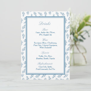 Elegant Blue Garden Wedding Pub Menu-tecken
