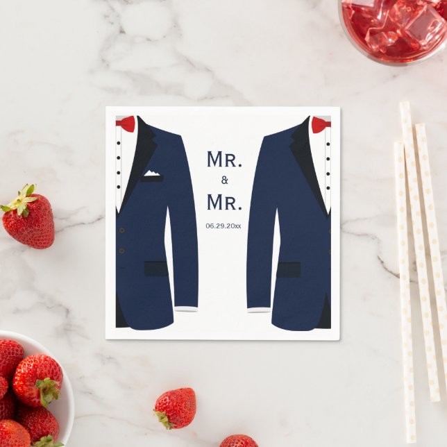 Elegant Blue Gay Bröllop Napkins Pappersservett (Insitu)