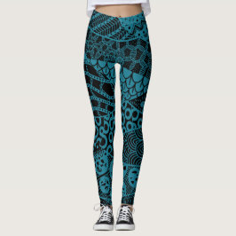 Elegant Blue Geometric Abstrakt Tribal Mönster | Leggings