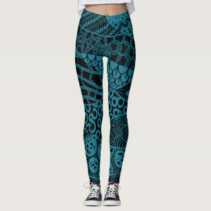 Elegant Blue Geometric Abstrakt Tribal Mönster Leggings