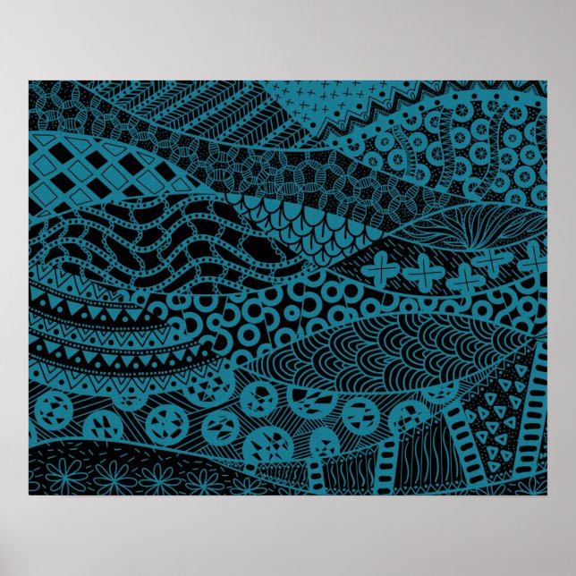 Elegant Blue Geometric Abstrakt Tribal Mönster | Poster (Framsidan)