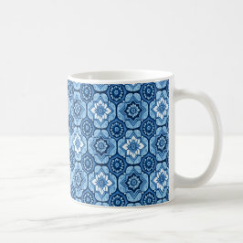 Elegant Blue Geometric Blommönster Kaffemugg