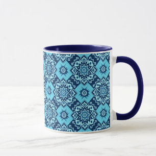 Elegant Blue Geometric Blommönster Mugg