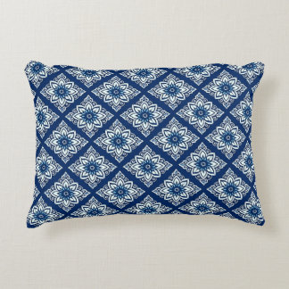 Elegant Blue Geometric Blommönster Prydnadskudde
