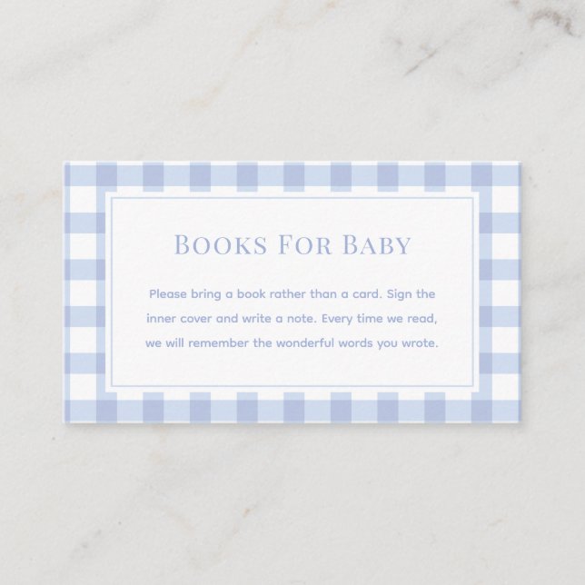 Elegant Blue Gingham Baby Shower Bokar för Baby Tilläggskort (Framsida)
