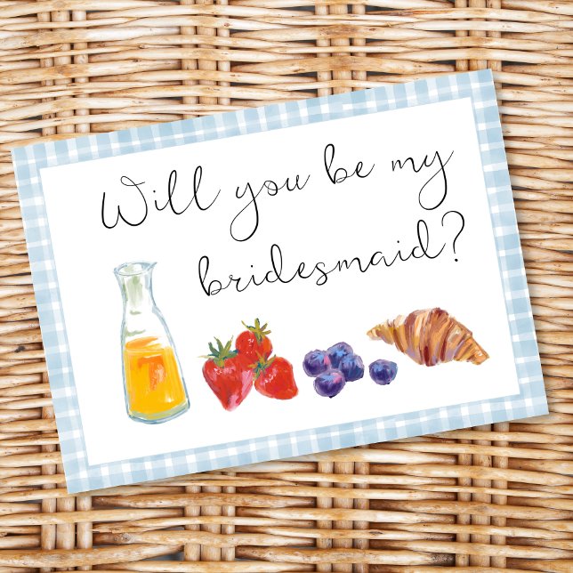 Elegant Blue Gingham Brunch Bridesmaid Frieri Anteckningskort (Skapare uppladdad)