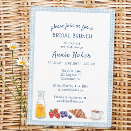 Elegant Blue Gingham Picnic Brunch Möhippa Inbjudningar