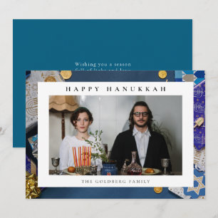 Elegant Blue Glad Hanukkah Familj 1 Foto Julkort
